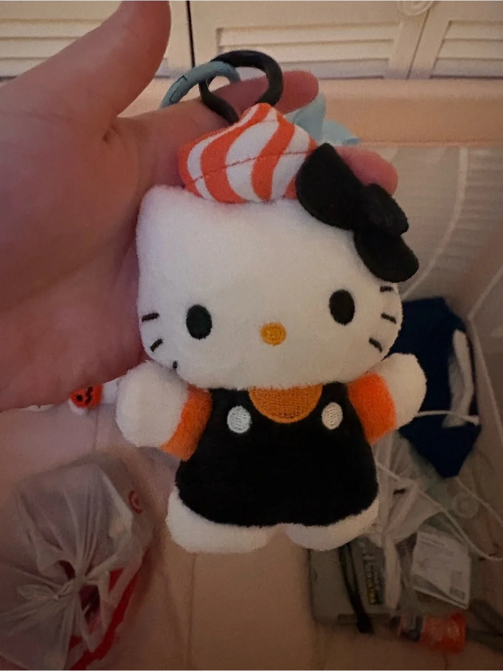 Hello Kitty Plush Keychain - White, Black & Orange